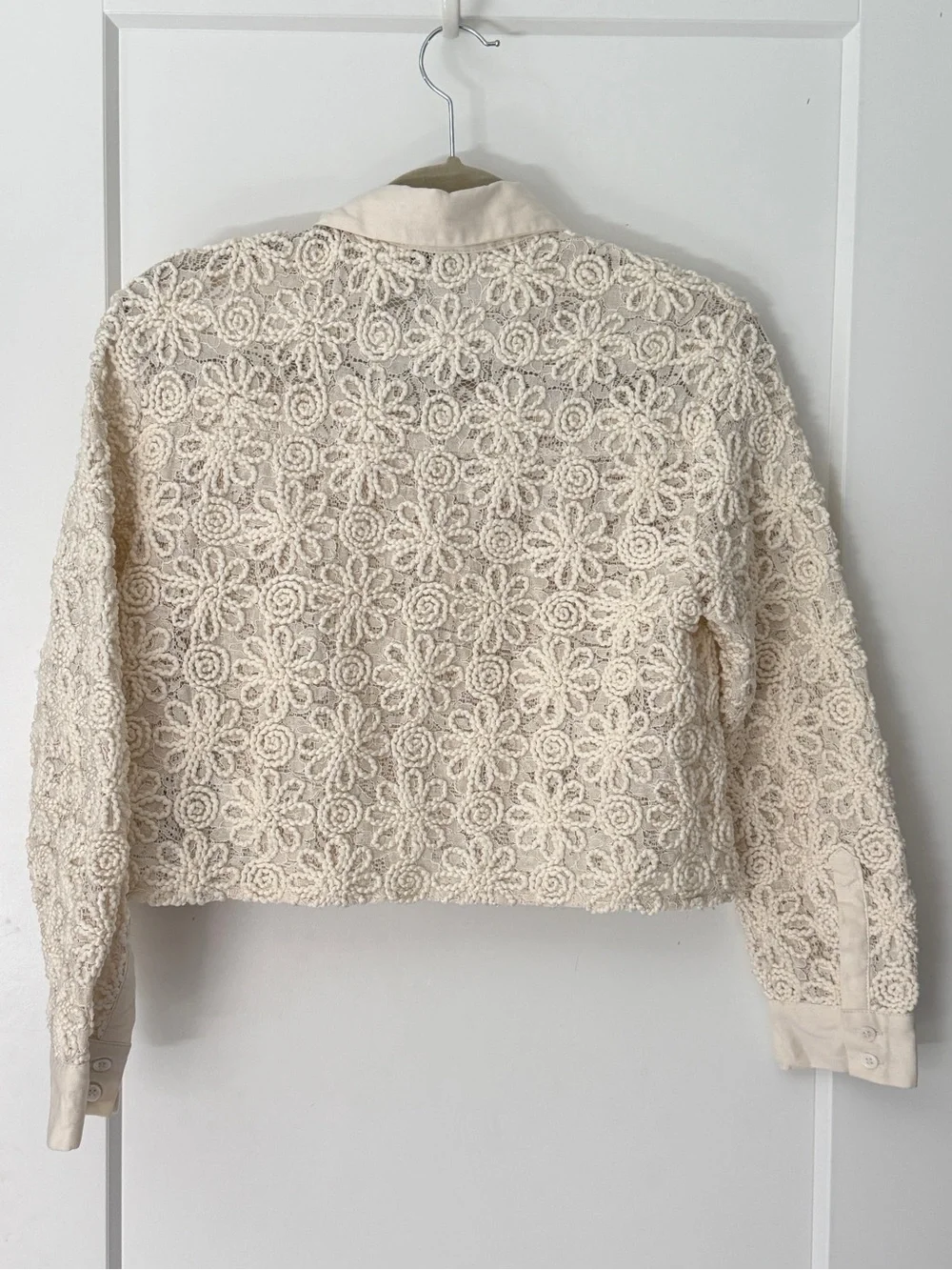 Zara Floral Lace Cropped Button Up Shirt Jacket Cream Size S Style 4786/331